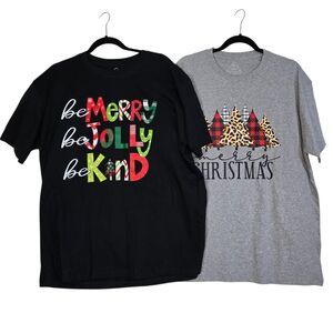 Hallmark Women's Size XL Set Of 2 Holiday Graphic T-Shirts - Black and Gray